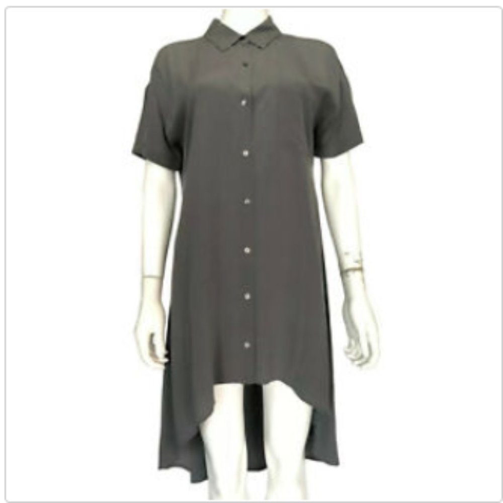 Eileen Fisher Gray Buttoned High Low Oversize Top